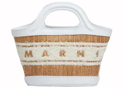 Pre-owned Marni Women's  Leather And Raffia Effect Fabric Microbag In White