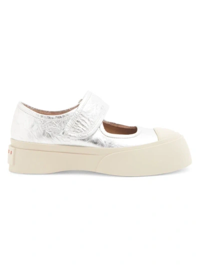Marni Women's  Leather Mary Janes In Silver