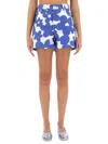 Marni White Cotton Gabardine Shorts With Floral Motif In Multicolor