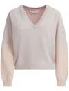 Marni Peach Pink Wool And Cashmere Color Block V-neck Sweater In Palepeach