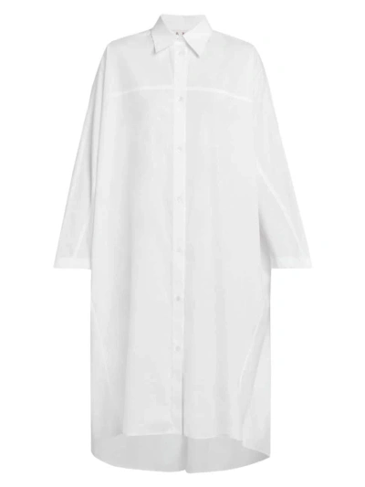 Marni Long-sleeved Cotton Shirtdress In Lily White