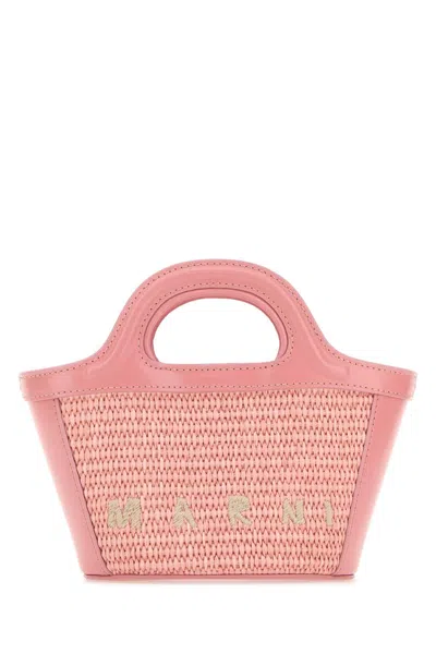 Marni Women Pink Leather And Straw Micro Tropicalia Summer Handbag