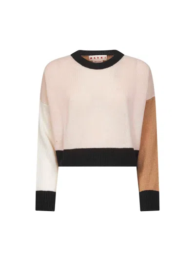 Marni Women Ppnk Color Block Cashmere Cropped Sweater In Multi