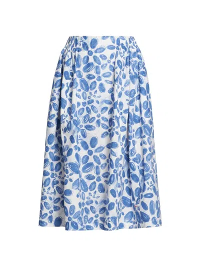 Marni Women's Printed Cotton Midi-skirt In Iris Blue