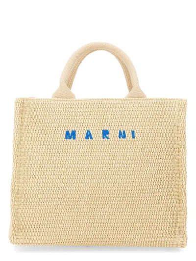 Marni Women's Raffia Effect Fabric Small Tote Bag In Beige