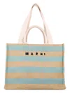 Marni Striped Dual Handle Tote Bag In Raw Sienna   Pale Mint