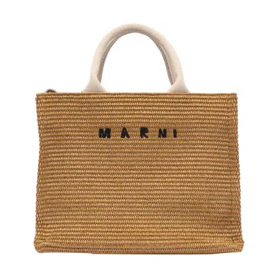 Marni Women Rafia Effect Small Logo Tote Bag In White