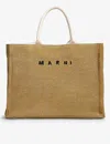 Marni Raffia-effect Canvas Small Tote Bag In Brown