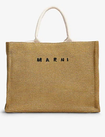 MARNI WOMENS RAW SIENNA/NATURAL EMBROIDERED-LOGO WOVEN-RAFFIA TOTE BAG,64828160