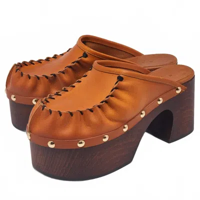 Marni Women's Sabo Ruched Leather Studded Platform Clog In Brown