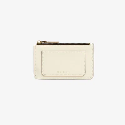 Marni Women's Saffiano Leather Card Case In Talc Grey In Multi