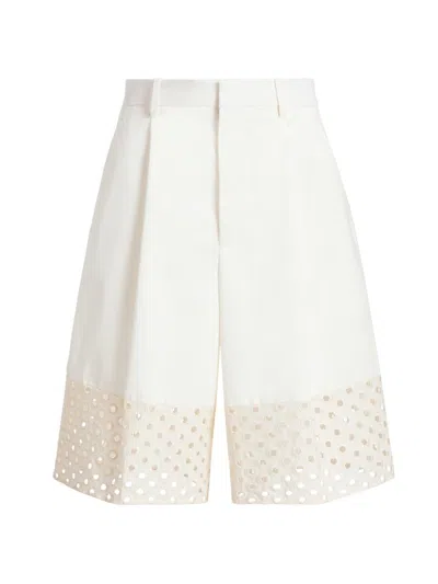 Marni Broderie Anglaise-trimmed Cotton-gabardine Shorts In White