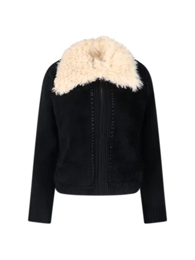 Marni Women's Shearling-collar Knit Jacket In Black