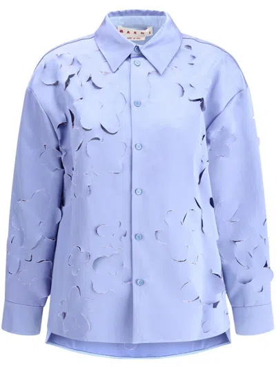 Marni Women Shirt With Cut Out Flowers In Blue