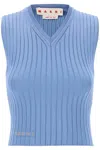 Marni Sleeveless Ribbed Knit Top In Blue