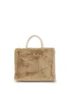 Marni Beige Fur Shopper Bag With Handles In White