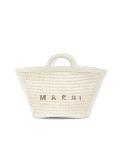 Marni Women's Small Tropicalia Leather-trimmed Logo Shoulder Bag In White