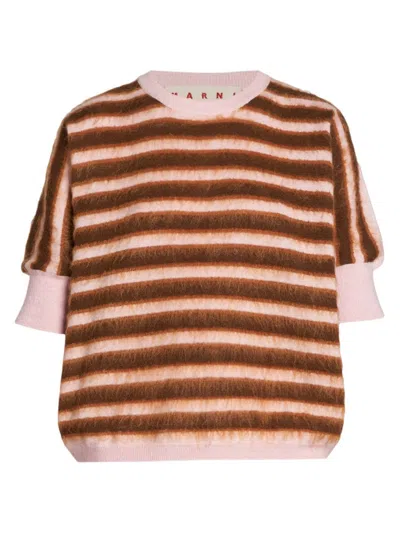 Marni Women's Stripe Textured Wool Sweater In Pink Gummy