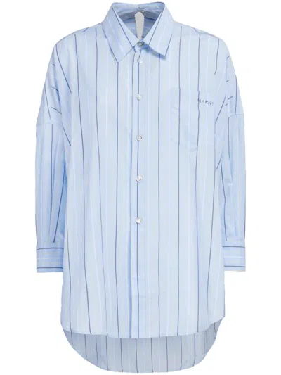 Marni Women's Striped Cotton Shirt In Aquamarine For Ss24