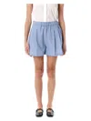 Marni Embroidered Poplin Shorts With Pleated Waistband In Blue Stripes