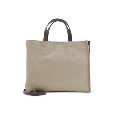 Marni Taupe/burgundy Museo Small Tote