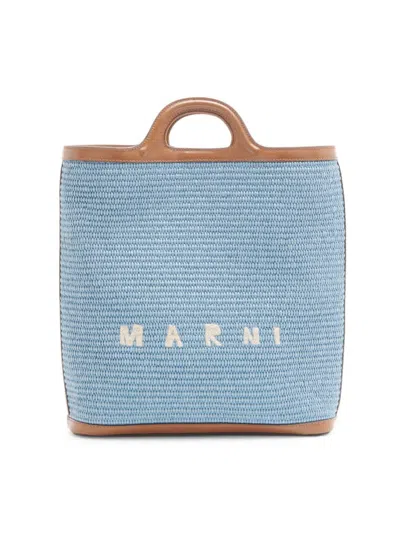 Marni Women's Tropicalia Logo-embroidered Raffia Bag In Blue