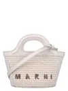 Marni Tropicalia Small Trapezoidal Woven Tote Bag In White