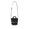 Marni Black Leather And Raffia Tropicalia Bucket Bag In Black