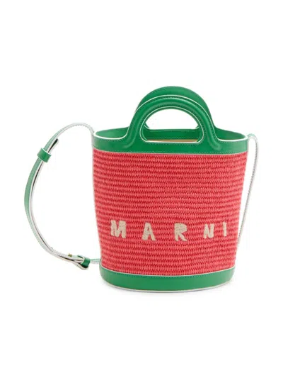 Marni Women's Tropicalia Mini Embroidered Bucket Bag In Red