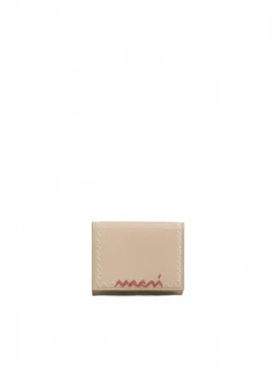 Marni Women's Tumbled Leather Folded Wallet In Beige In Sand