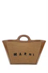 Marni Women Two-tone Leather And Raffia Small Tropicalia Summer Handbag In Multicolor