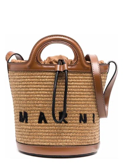 MARNI WOMEN'S TWO-TONE LEATHER AND RAFFIA TROPICALIA BUCKET BAG | SCMP0056Q1P3860 COLOR 00M50