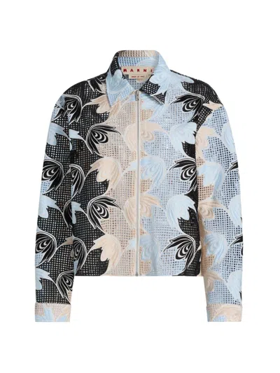 MARNI WOMEN'S WAVY FLORAL MACRAME SHIRT