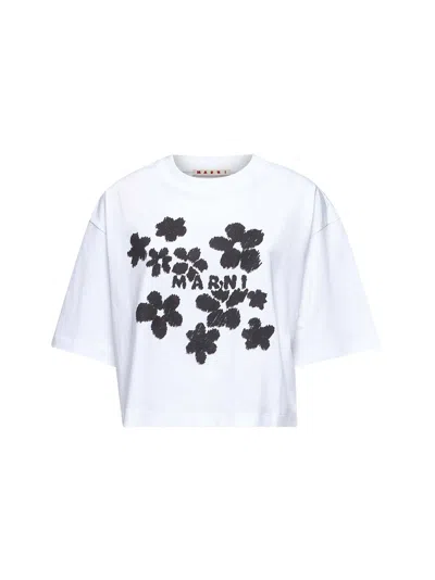 MARNI MARNI WOMEN WHITE JERSEY PRINTED BOXY T-SHIRT