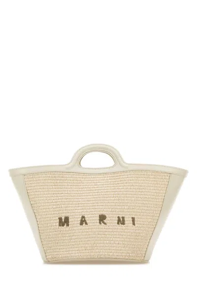 Marni Women White Leather And Raffia Small Tropicalia Summer Handbag