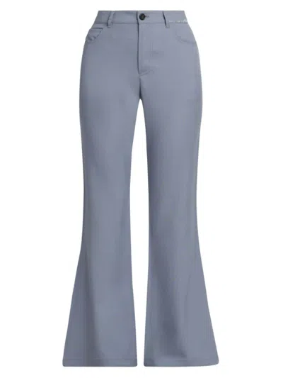 Marni Embroidered Grain De Poudre Wool And Mohair-blend Flared Pants In Mercury