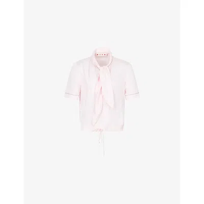 Marni Womens 00c02 Neck-tie Short-sleeve Woven Blouse In Pink
