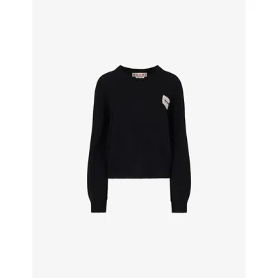 Marni Womens 00n99 Branded-patch Knitted Cashmere Jumper In Black
