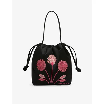 Marni Womens 00n99 Floral-embroidered Satin Handbag In Purple