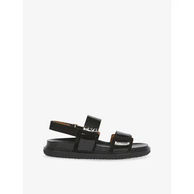 Marni Double Strap Patent Leather Fussbett Sandals With Suede Inserts In Multi
