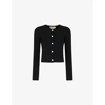 Marni Womens 00n99 Round-neck Contrast-button Knitted Cardigan In Black