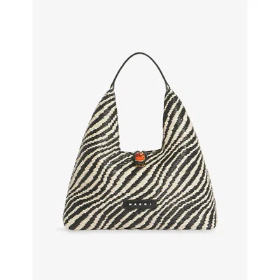 Marni Womens 00n99 Wavy Trapeze Mini Raffia-effect Top-handle Bag In Multi