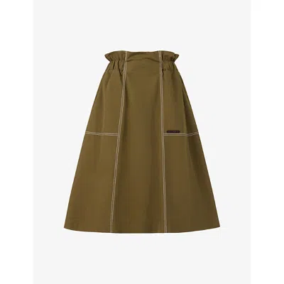 Marni Womens 00v56 Flared Paperbag-waist Woven Midi Skirt In Green