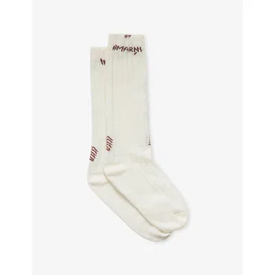Marni Womens 00w09  Mending-embroidered Cotton-blend Mid-calf Socks