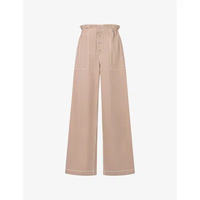 Marni Womens 00w25 Paperbag-waist Straight-leg Woven Trousers In Brown