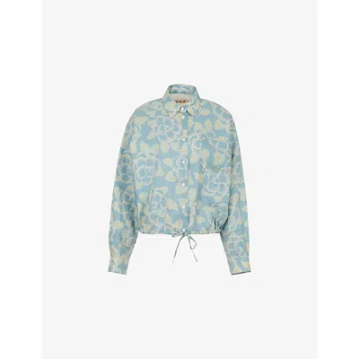 Marni Womens Bav15 Banjo Floral-print Drawstring Ramiè Shirt In Blue