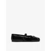Marni Womens  Bow-embellished Square-toe Patent-leather Ballet Flats In Black