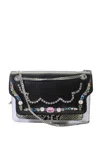 Marni Womens Black Leather Crystal Detail Snakeskin Print Trim Crossbody Handbag In Black