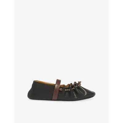 Marni Womens Branded Leather Ballet Flats Zp078 Eur 38/5 Uk In Black