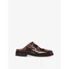 Marni Embroidered Buckle-embellished Patent-leather Mules In Red